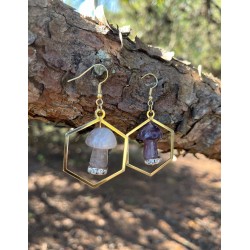 Amethyst mushroom hexagon gold earrings