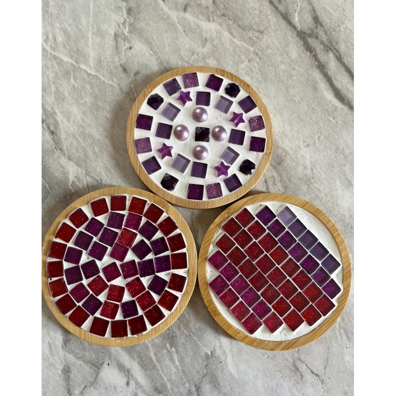 Pink/ purple mosaic coaster set of 3